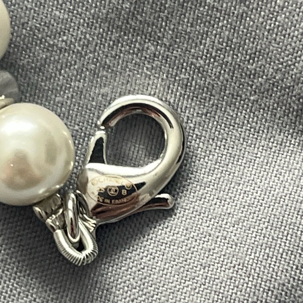 Chanel CC Crystal Pearl Bracelet Stainless Steel Faux Pearl Adjustable 6.5-9” - Picture 14 of 16